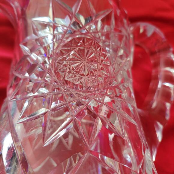 Vintage Lead Crystal Cut Glass Pitcher Stunning Brilliant Star Flower Pattern - Picture 7 of 12